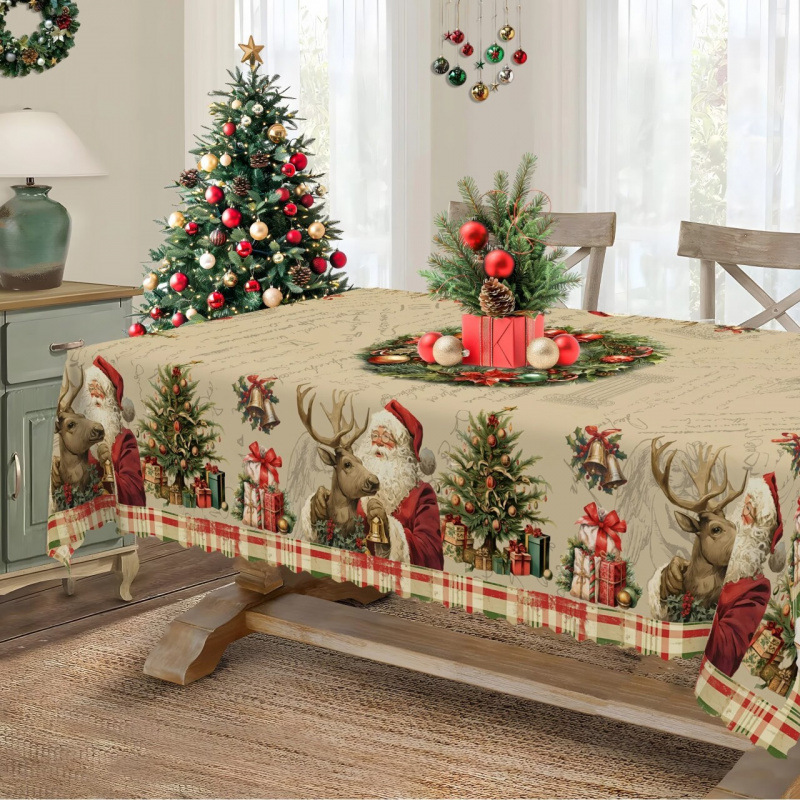 Nuevo manto de mesa de Navidad árbol de Navidad muñeco de nieve alce impresión digital manto de mesa transfronteriza amazónica decoración festiva image 16