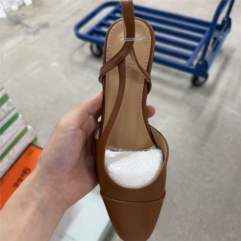 In-Stock Instant Delivery - 2026 New Model Washed Leather Chunky Heel Single-Strap Backless Sandals for Women, French Retro Style