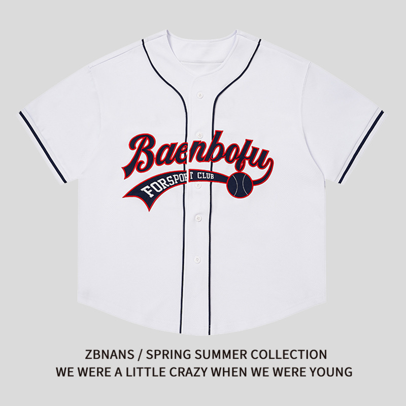 American-Style Trendy Brand Letter Patch Embroidered Baseball Short-Sleeve Shirt with a Loose Design, Sporty Cardigan for Men and Women American-Style Trendy Brand Letter Patch Embroidered Baseball Short-Sleeve Shirt with a Loose Design, Sporty Cardigan for Men and Women