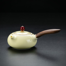 羊脂玉瓷宝石黄金福侧把壶功夫茶具防烫陶瓷茶壶单品茶器家用杯子