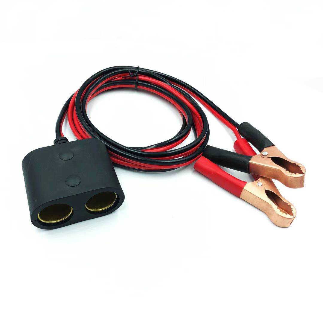 12-24V车载点烟器大功率插座一分二 汽车电源加长线母座 电瓶夹