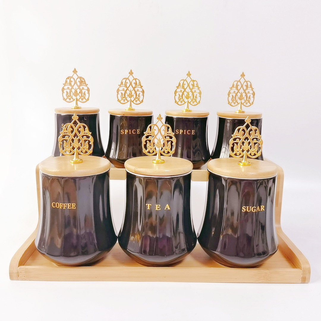 Exportación transfronteriza de latas cerámicas selladas, latas de té, latas de café, latas de almacenamiento de cocina, marcos de madera de doble capa, latas de condimento irregulares