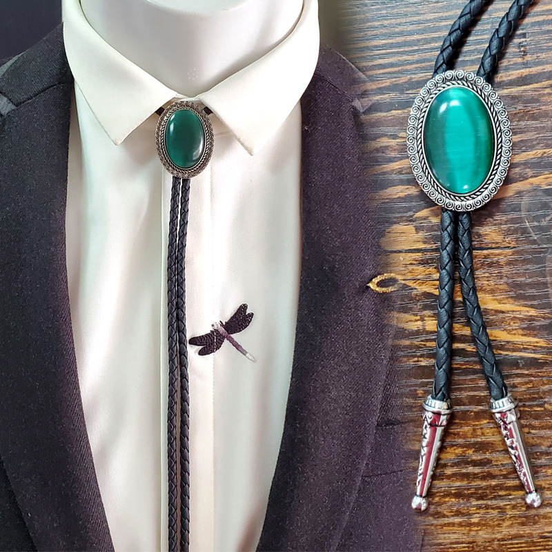 A01B1C22玛瑙时光宝石bolo tie 复古衬衫链波洛领绳皮绳项链领带