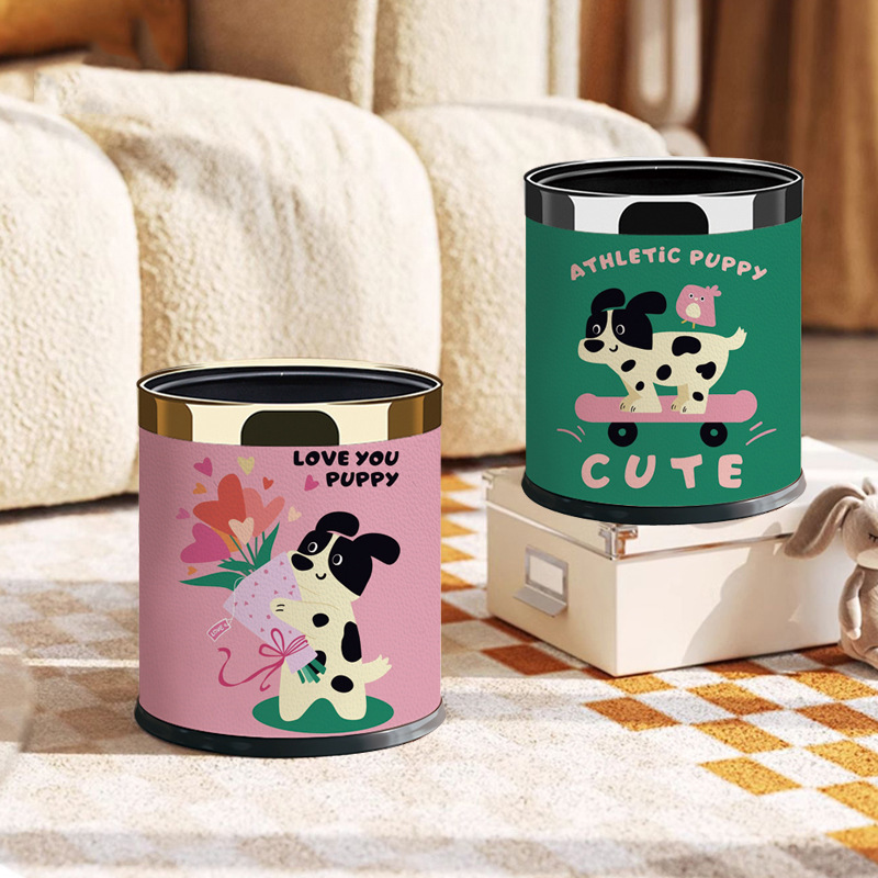 Internet-famous puppy high-value double-layer trash can household living room bedroom bathroom cute cartoon trash can generation hair