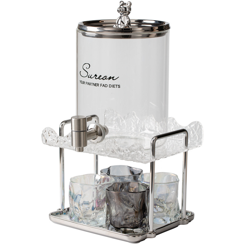 Luz de lujo Nuevo vidrio botella de agua fría con grifo hervidor traje de gran capacidad hogar botella de agua fría fruta té bebida cubo