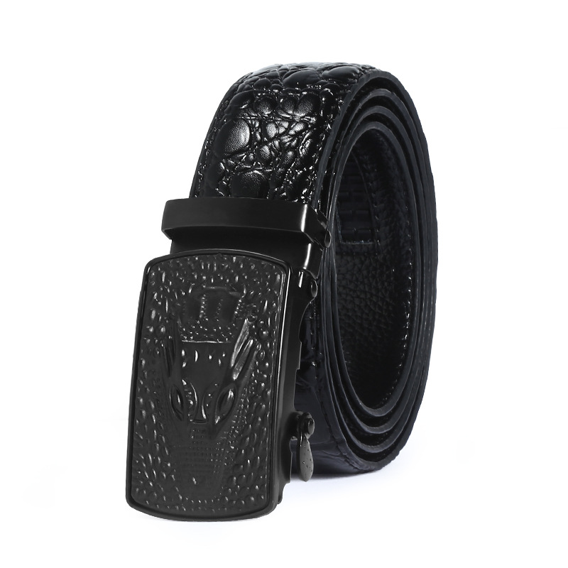 French Vintage Leather Belt Men's Business Belt With Crocodile Pattern Automatic Buckle, Street Market Supply, Fashionable And Versatile, Wholesale_voghion.com