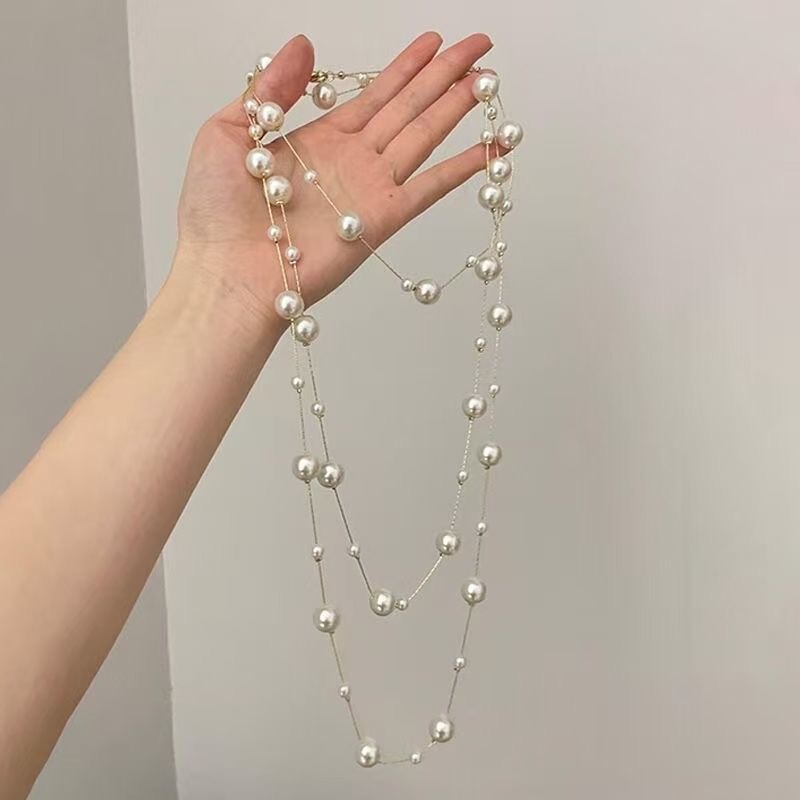 French-Style High-End Milk White Imitation Pearl Necklace, New Autumn and Winter Multi-Layered Light Luxury Long Design Sweater Chain French-Style High-End Milk White Imitation Pearl Necklace, New Autumn and Winter Multi-Layered Light Luxury Long Design Sweater Chain