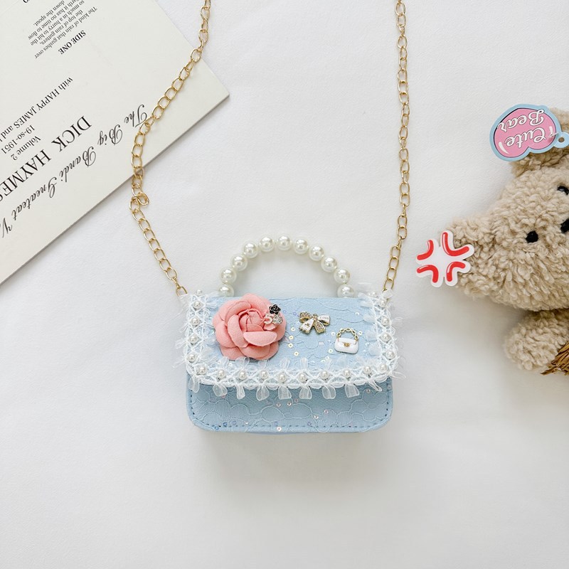 Nueva moda para niños bolso cuadrado bolso princesa de estilo extranjero bolso de cadena de flores para niñas bolso de hombro