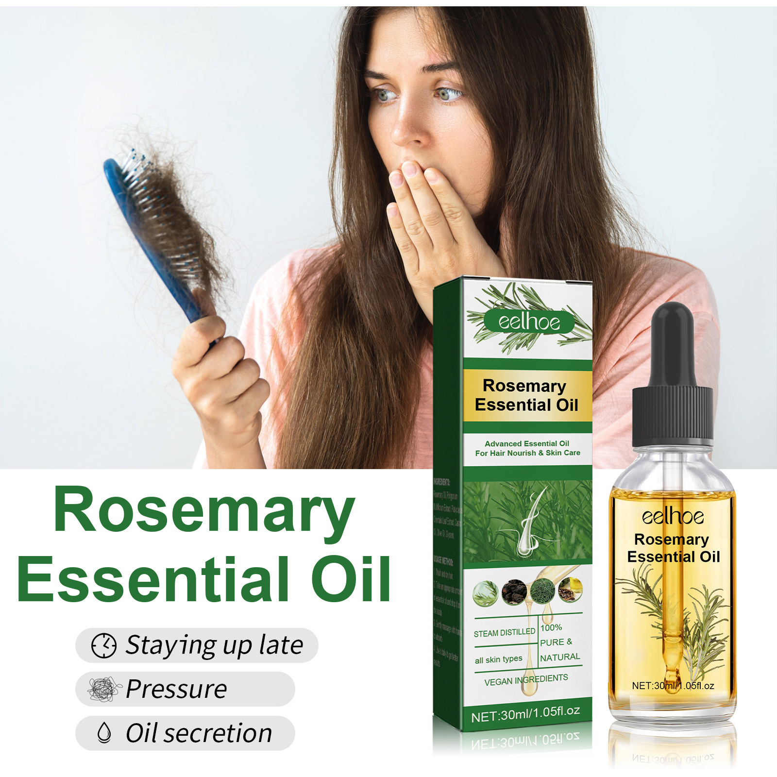 EELHOE Rosemary Hair Care Oil fortalece o cabelo, firma o cabelo, repara o cabelo, repara pontas duplas e danifica o óleo para o cabelo_voghion.com