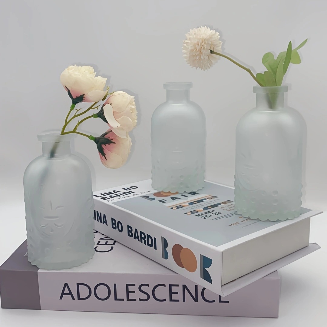 Botella de vidrio hidropónico en relieve sala de estar dormitorio retro europeo floral transparente creativa flores secas jarrón