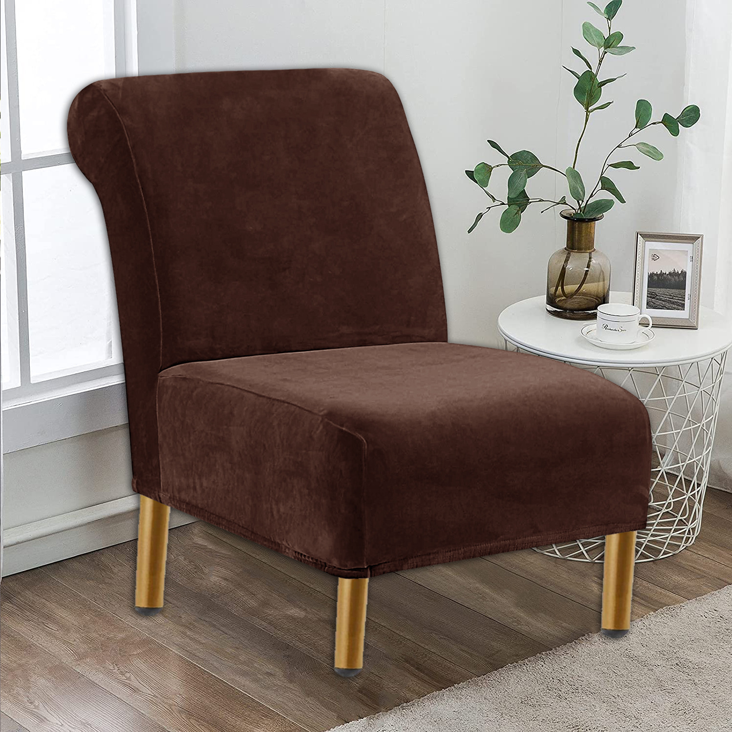 Cross-border velvet elastic all-inclusive sofa plump chair cover solid color leisure chair cover armless sofa chair cover