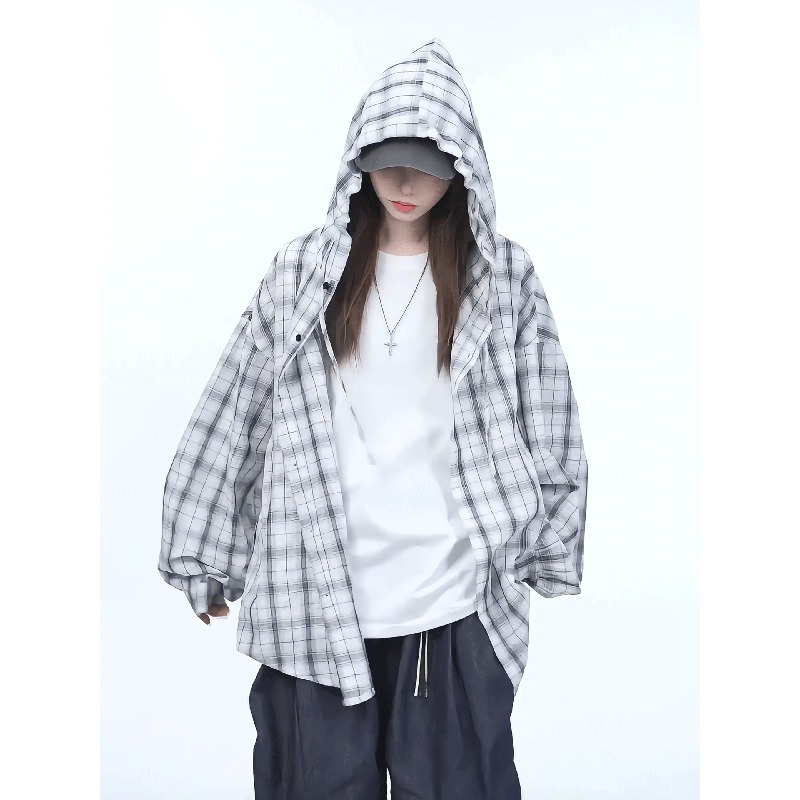 American Style Physical Sun Protection Textured Plaid For Men And Women, Summer Thin Couple's Versatile Shirt Jacket,_viptrois.com