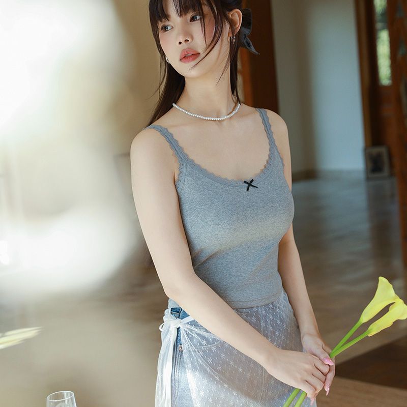 Early Spring Pure Desire Bm Style Tight-Fitting Xinjiang Cotton Lace Trim with Chest Pads for Inner Wear or Outer Wear Camisole