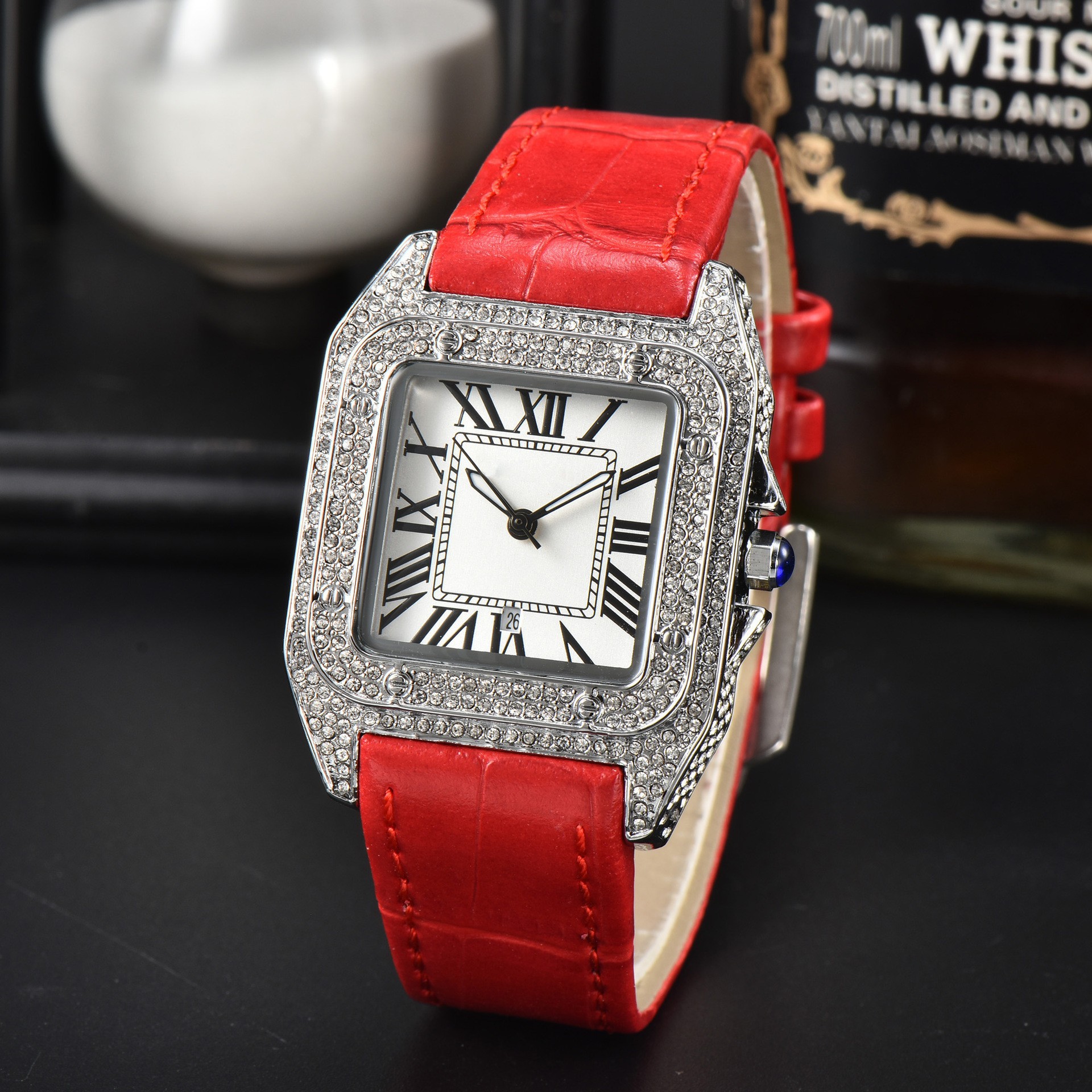 Foreign trade full diamond watch men's Sandor diamond Rome square watch belt Shi Ying watch a generation of hair