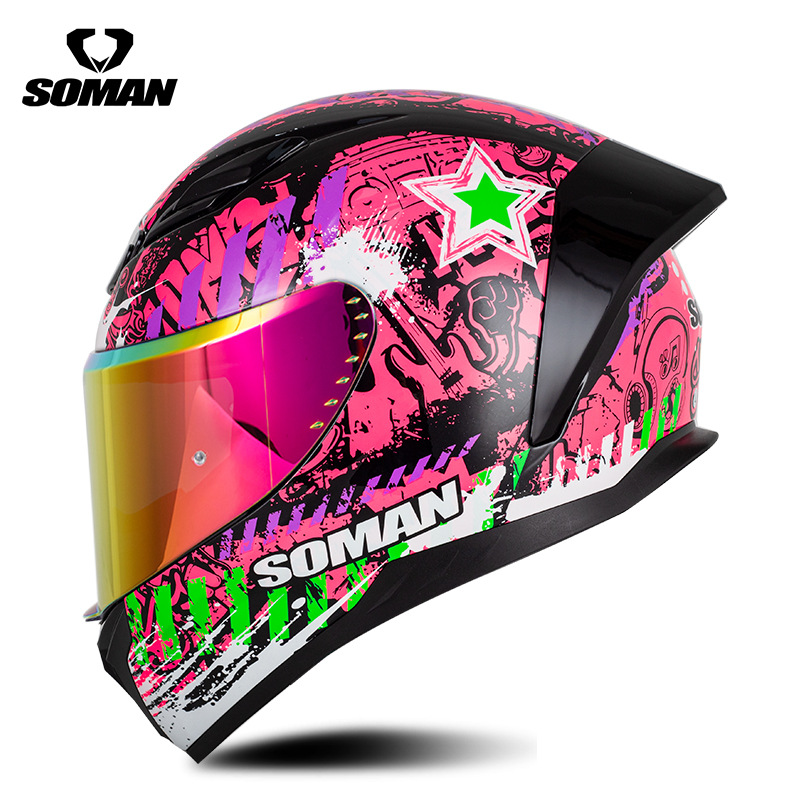 新型SOMANオートバイレースヘルメット男女四季機関車騎乗電気自動車カップルヘルメットSM973