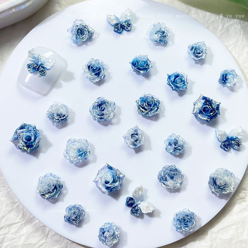 Fine Glitter Soft Flower Nail Art Jewelry Luminous Ink Blue Chinese Style Stereo Camellia Carved Nail Art Accessories Butterfly Material Fine Glitter Soft Flower Nail Art Jewelry Luminous Ink Blue Chinese Style Stereo Camellia Carved Nail Art Accessories Butterfly Material
