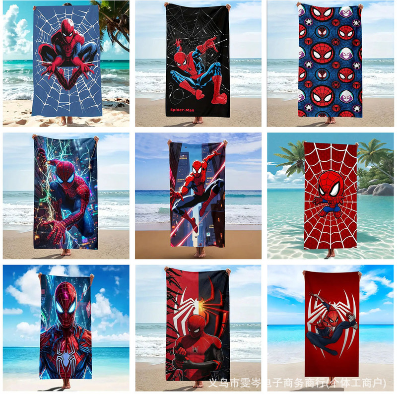 Marvel Spider-Man Beach Towel Cross-Border Hot Selling Microfiber Beach Towel Digital Printed Swimming Absorbent Bath Towel