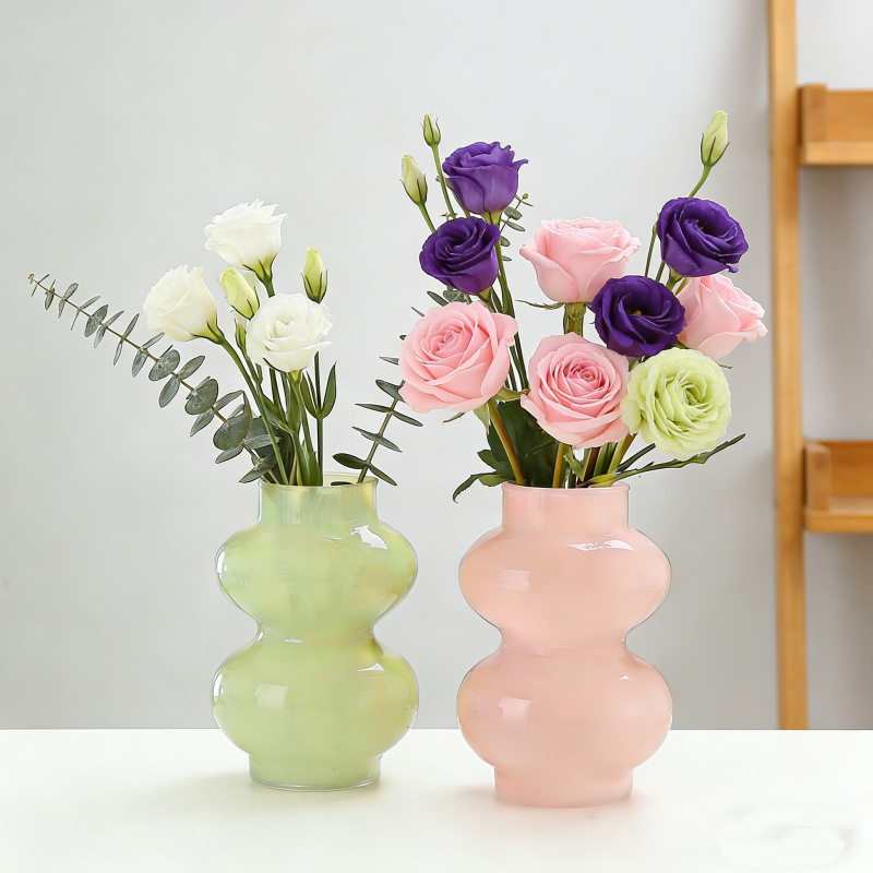 Vaso de vidrio de ventana de crema simple lujoso ligero inswind hogar suave flor hidropónica decoración decoración de escritorio