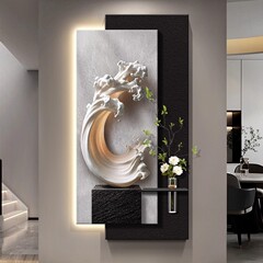 现代高级感正对门入户玄关装饰画风生水起寓意好挂画走廊尽头壁画