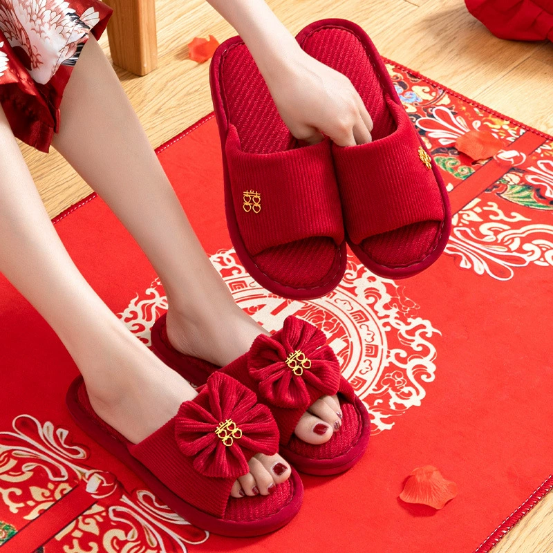 Свадебные туфли-балетки красного цвета для всех сезонов, парные, для молодоженов, жениха и невесты, свадебная обувь