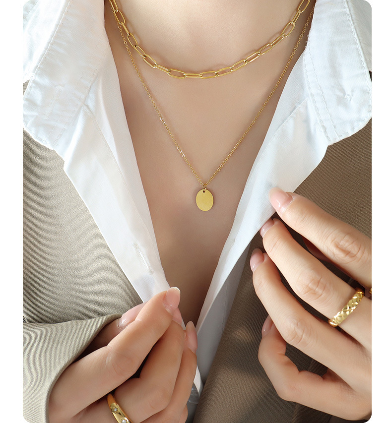 Retro Square Oval Titanium Steel Plating Pendant Necklace