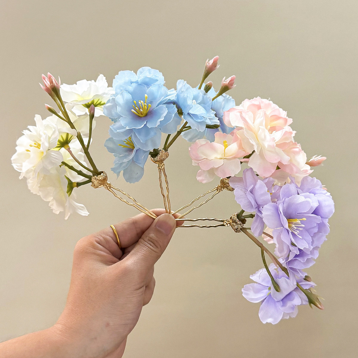樱花汉服发饰绣球花绢花发簪花朵点缀仙女汉服百搭仿真花u型发钗