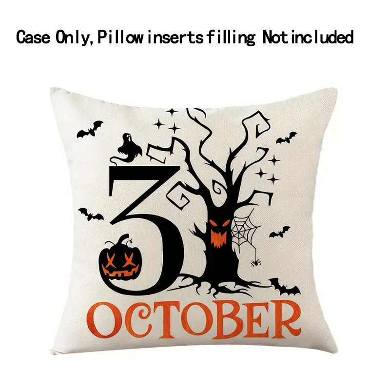 Cross-border Hot Selling Halloween Cat Countdown Pattern Printed Linen Home Holiday Living Room Sofa_voghion.com