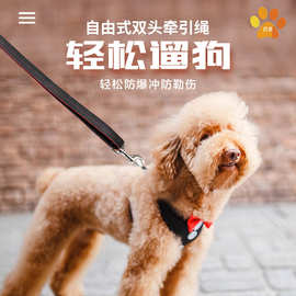 狗狗双头牵引绳可调节防爆冲牵引器缓冲一拖二宠物用品减震狗链