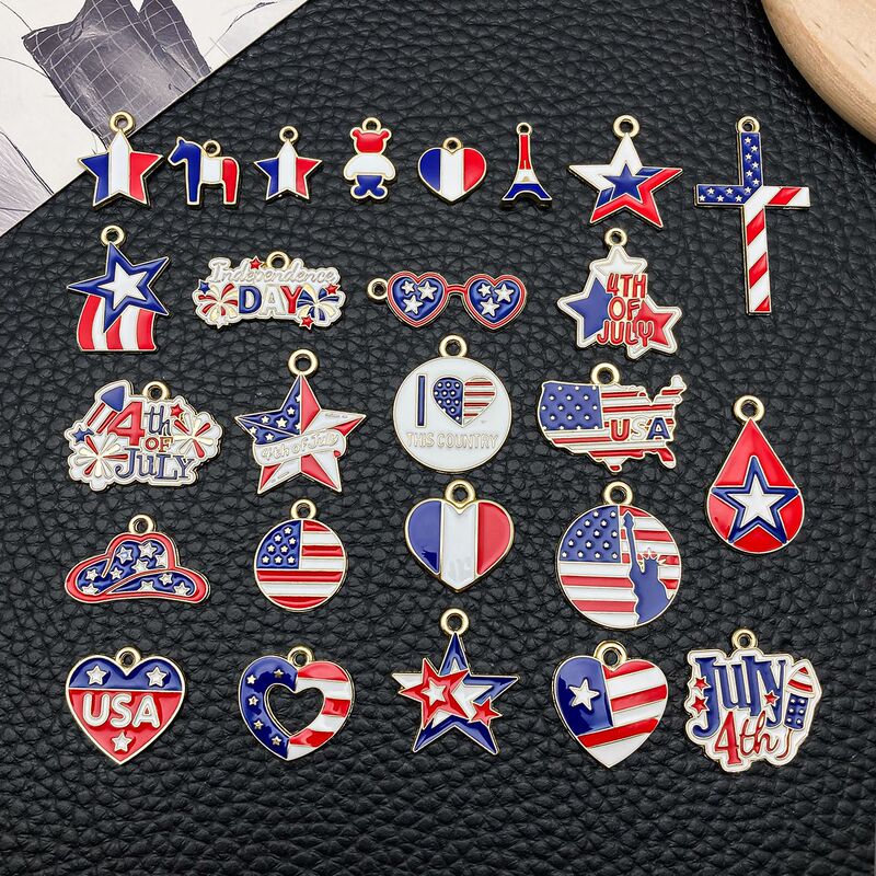 Oil-Drip Zinc Alloy American Independence Day DIY Earrings, Necklaces, Keychains, Pendants, Cross-Border Jewelry Accessories, Charms