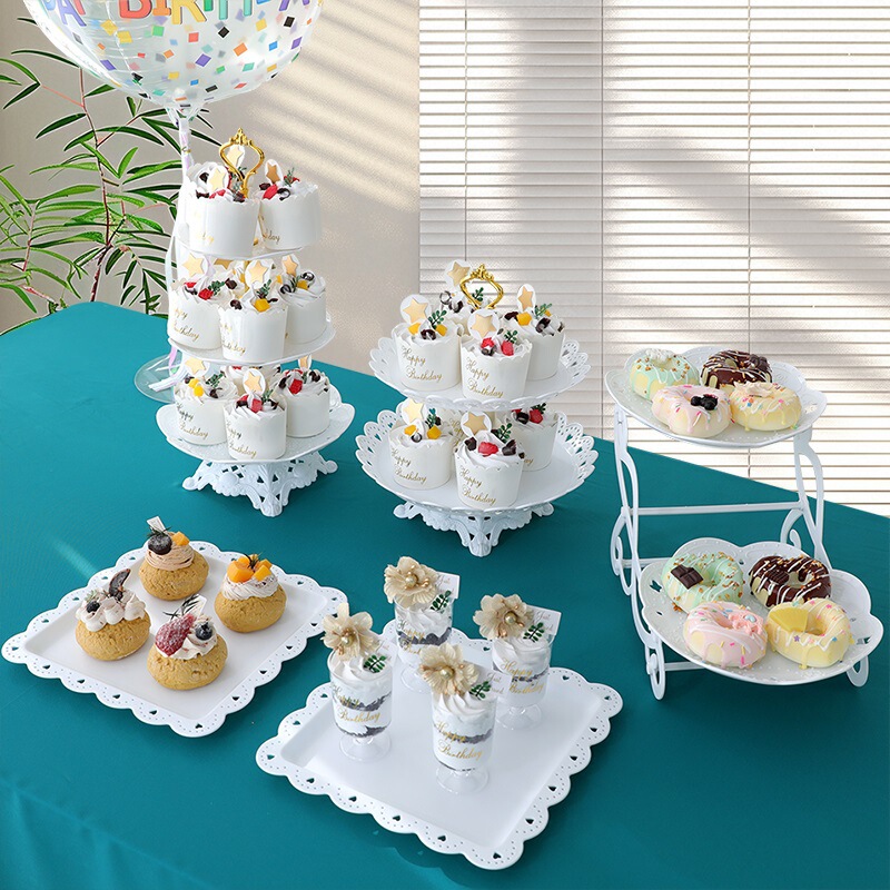 Birthday Arrangement Dessert Table Decoration Ornaments Wedding Display Shelf Party Table Plastic Cake Tray Snack Rack
