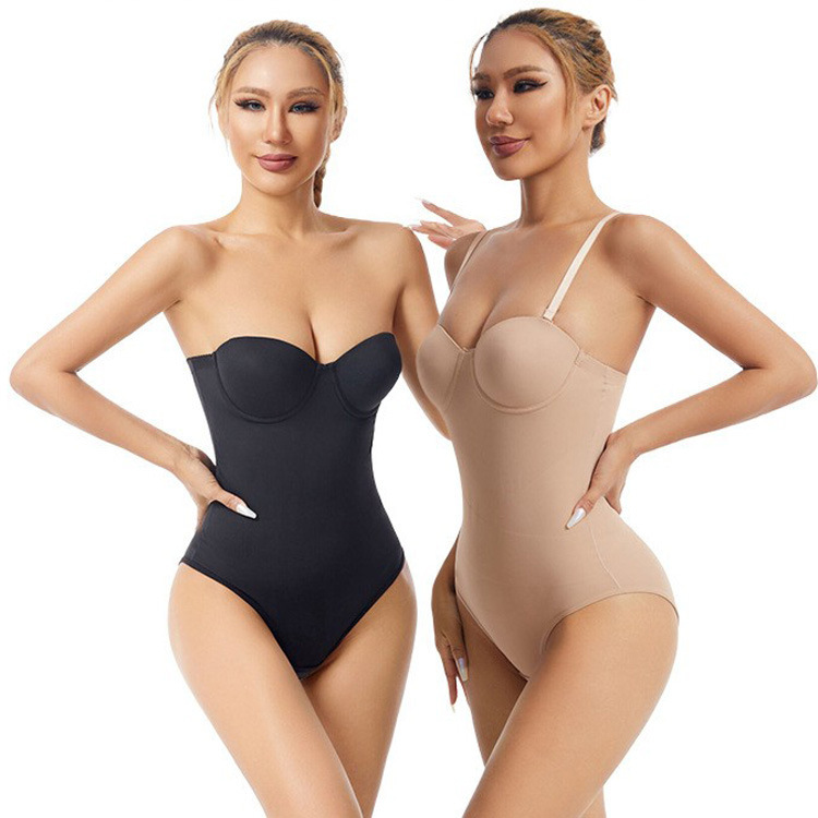 Customized Cross-Border Large Size Body Shaping Garments with Steel Rings and Cups, Strapless Pull-Up Belly-Control Corset Jumpsuit