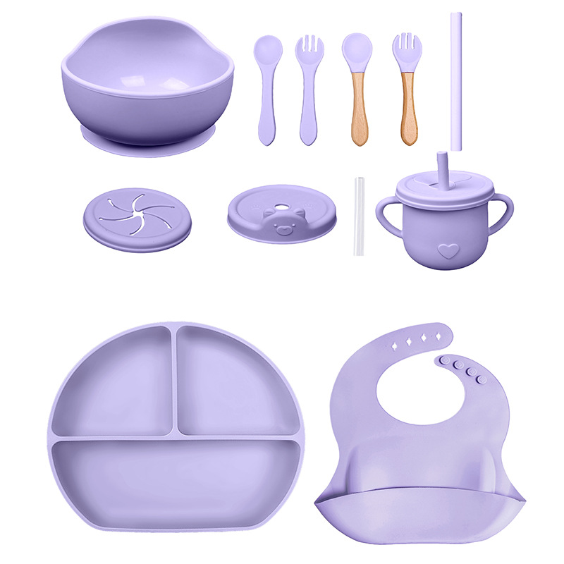Conjunto de cubiertos para niños tazón de alimentos suplementarios platos de silicona tazón de cuchara de tenedor bib taza de agua de grado alimenticio para bebés alimentación suplementaria