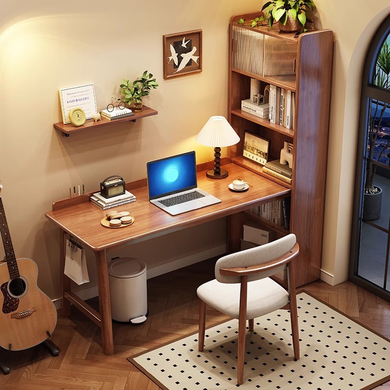 Solid Wood Corner Desk Bookshelf Integrated Table Bedroom Corner Computer Desk Bookcase Combination Writing Desk Home Office Desk