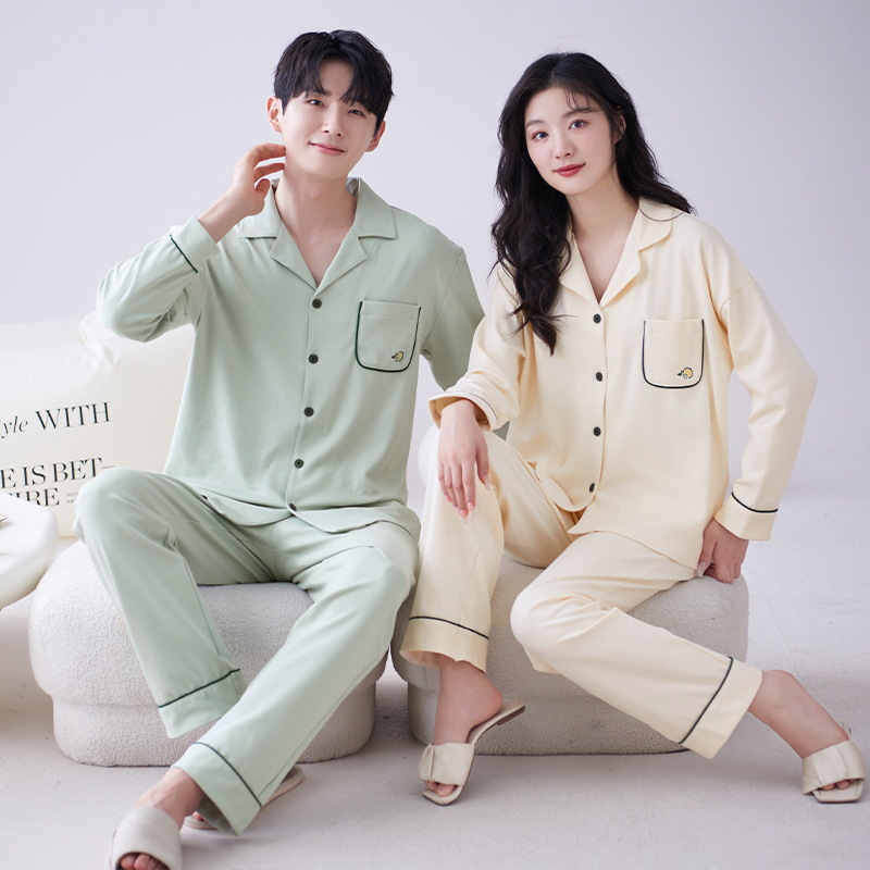 Pajamas de pareja primavera y otoño 2024 nuevo algodón de manga larga para mujeres lindas dibujos animados para hombres se pueden usar con un conjunto de ropa de casa