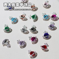 Internet celebrity retro Queen Mother's manicure jewelry light luxury alloy planet super flash diamond Saturn three-dimensional rhinestone decoration