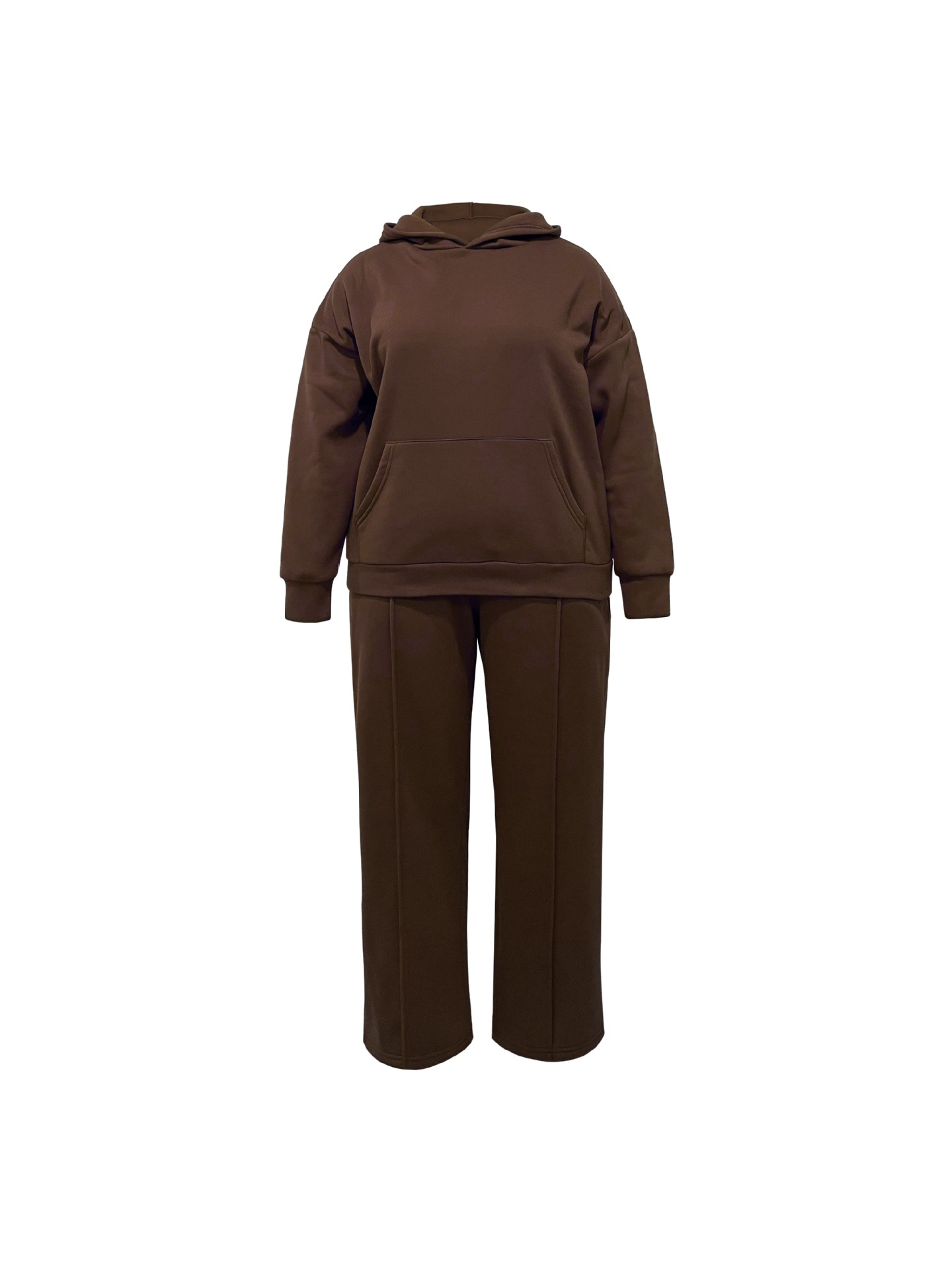 Women's Autumn Winter Hooded Sweatshirt And Straight Leg Pants Set Plus Size Clothing Popular_ecoleips.com
