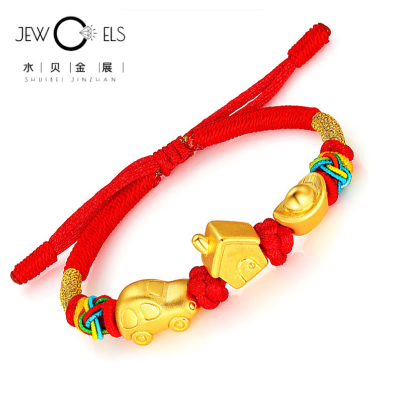3D hard gold 24k gold bracelet foot Gold 999 baby bracelet full moon gift one year old car rich house hand rope