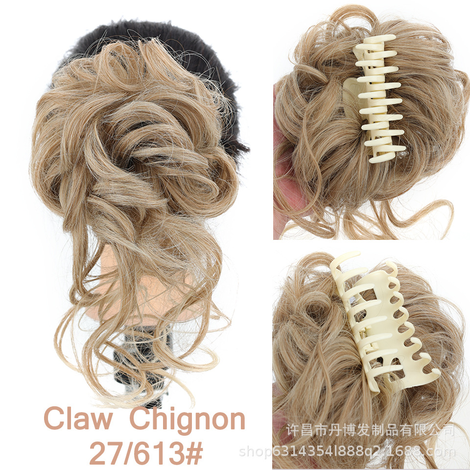 Fábrica al por mayor de fibra química Peluca de las mujeres corto desordenado mullido barba larga clip de pelo bollo pelo bolsa cola de caballo