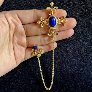 Vintage brooch collar pin broochpin lapis Pearl Cross brooch small goldfish temperament court dual-use
