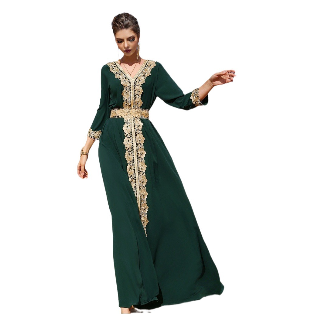 Vestido bordado con encaje 7013, con dobladillo amplio, estilo elegante y vintage, ropa de vacaciones para mujer.