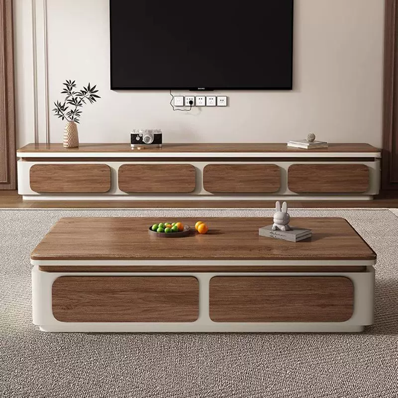 家用小户型储物方形实木新款茶几现代简约复古风胡桃色茶几电视柜