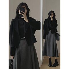 2025秋季女装奶系穿搭温柔感一整套搭配小香风连衣裙子两件套装