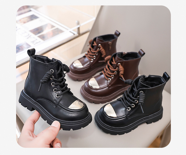 2024 New Korean Fashion Plush Martin Girls' Mid Top Short Boots, Flat Bottom Medium Size Children's Casual Cotton Boots_voghion.com