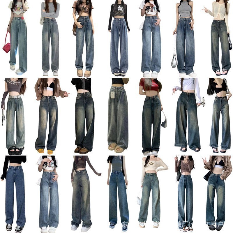 2025 春夏の新デニムストレートパンツ女性の韓国スタイルルーズワイドレッグ女性のデニムパンツ卸売|undefined