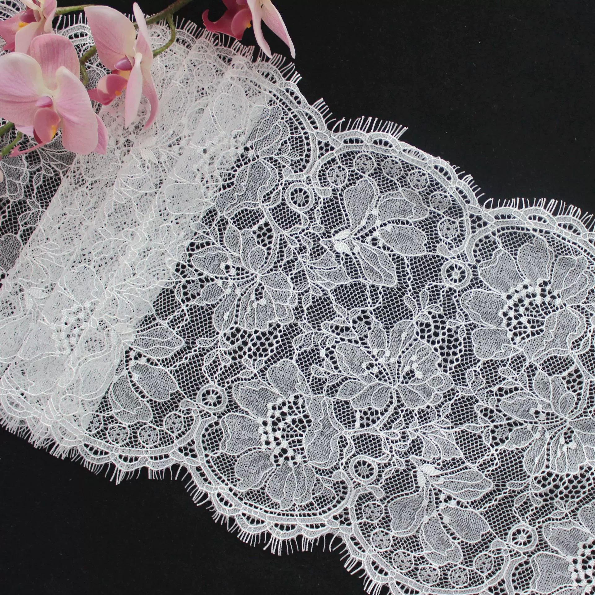 双边法式蕾丝睫毛花边 锦纶弹力蕾丝花边辅料 女装内衣辅料