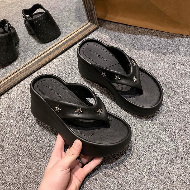 8CM на высоком каблуке бриллиантовый шлепанец для женщин, носящих модные ножки, тапочки, противоскользящие на толстом дне