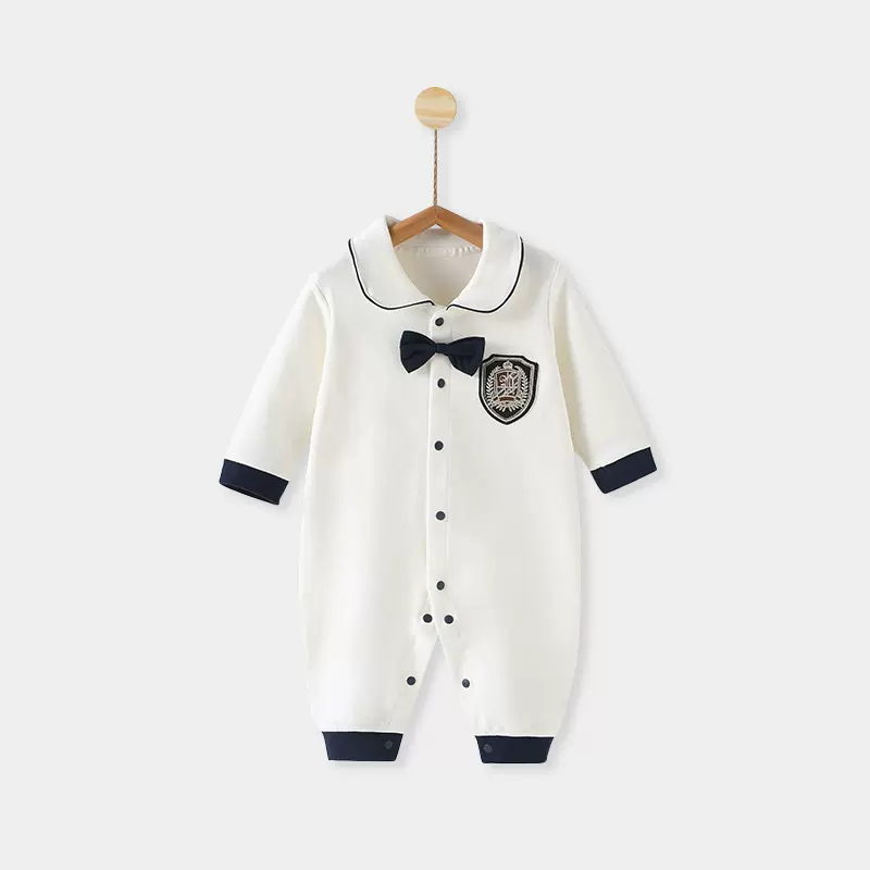 婴儿连体衣春秋季绅士外出服新生儿礼服满月宝宝长袖哈衣爬服学院