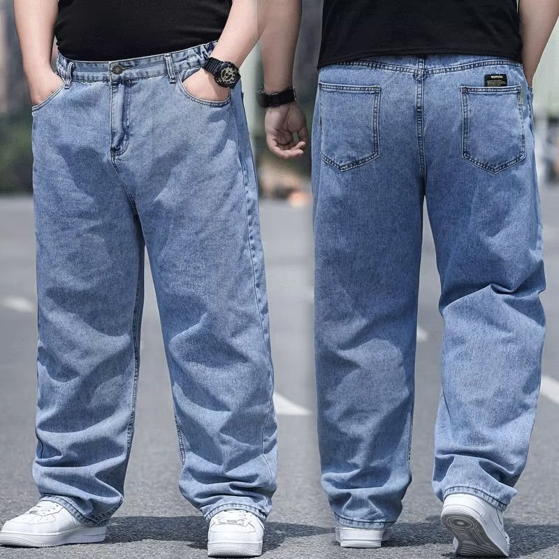 Cross-Border Men's Loose Straight-Leg Jeans Plus Size Sports Pants for Big and Tall Individuals, Elastic Long Pants Trendy Style Cross-Border Men's Loose Straight-Leg Jeans Plus Size Sports Pants for Big and Tall Individuals, Elastic Long Pants Trendy Style