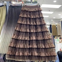 网纱蛋糕裙女秋季2025新款韩版超仙重工过膝显瘦大摆中长裙半身裙