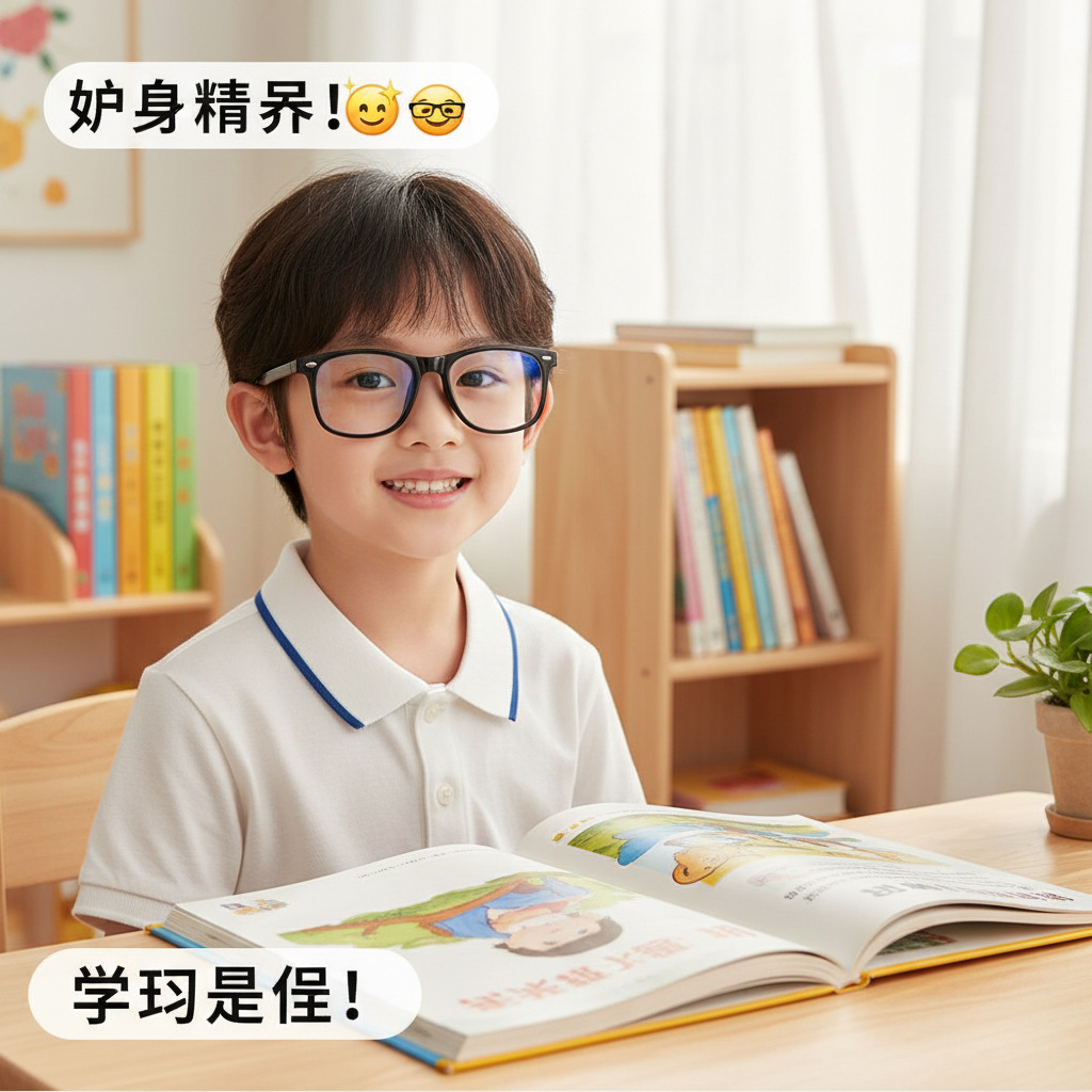 2026 New Children's Anti-Blue Light Glasses Square Frame Rice Nail Goggles Mobile Phone Computer Silicone Temple Flat Glasses